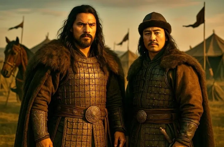 Attila ve kardeşi Bleda’nın Hun çadırlarının önünde zırhlı halde birlikte durduğu sahne.